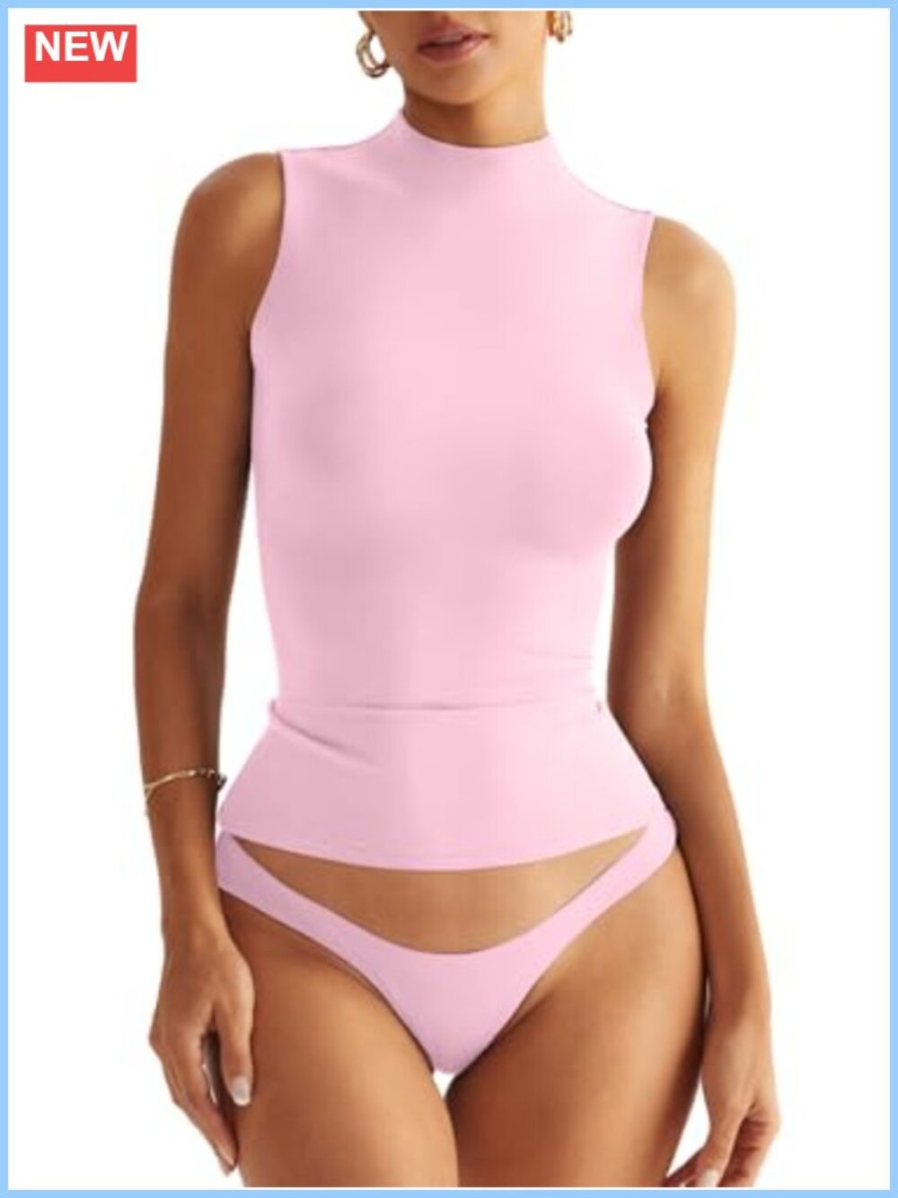 Double Lined Sleeveless Mock Turtle Neck Fitted Tank Top